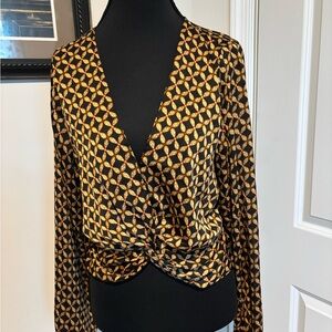 MINKPINK Black and Gold Patterned Blouse